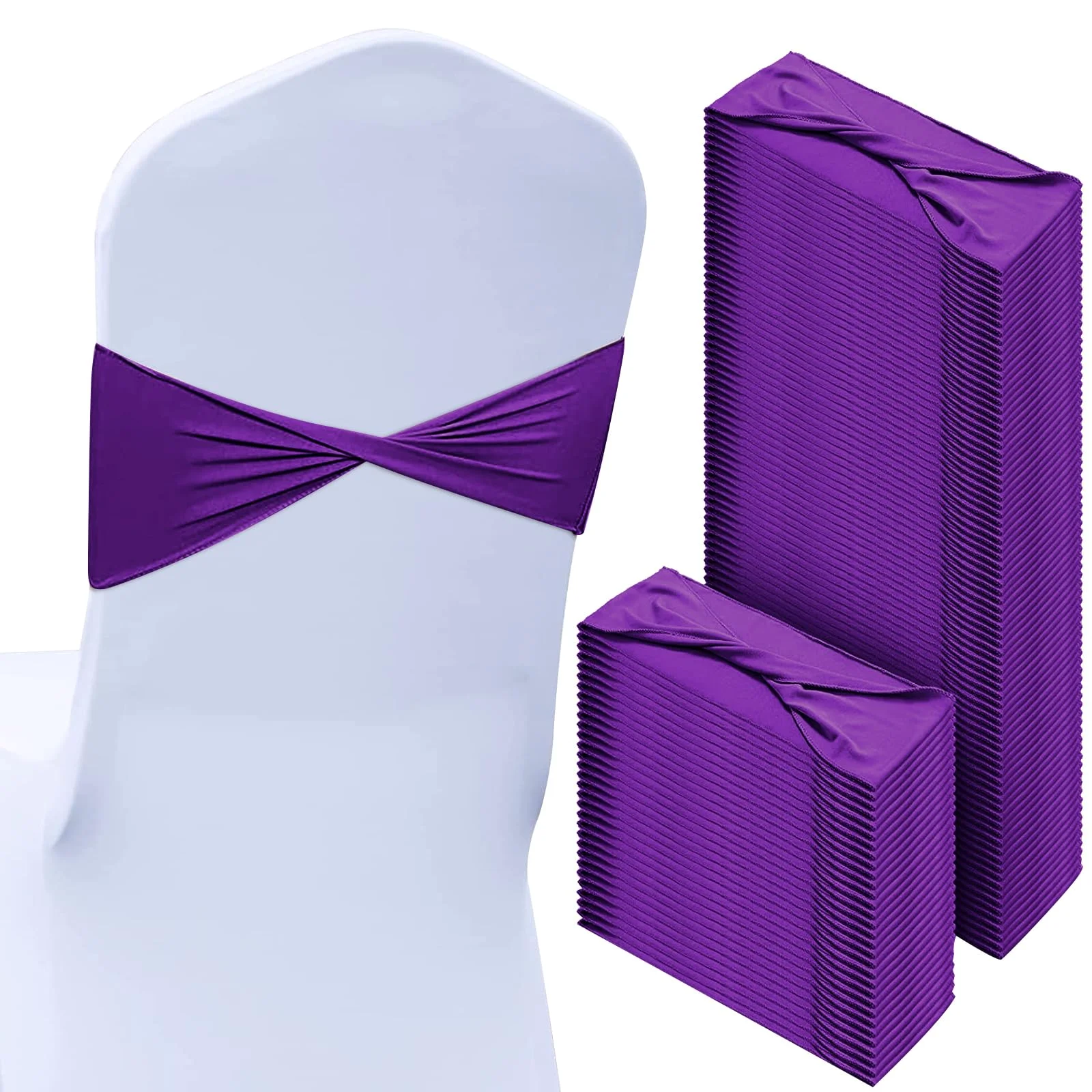 CHENGU Spandex Chair Sashes, Dark Violet, 100 pcs