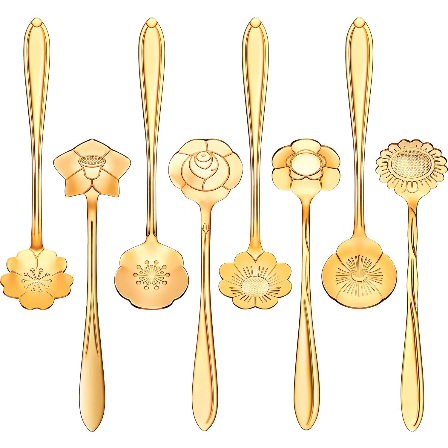 CHENGU Flower Tea Spoons, Gold, 8 pcs