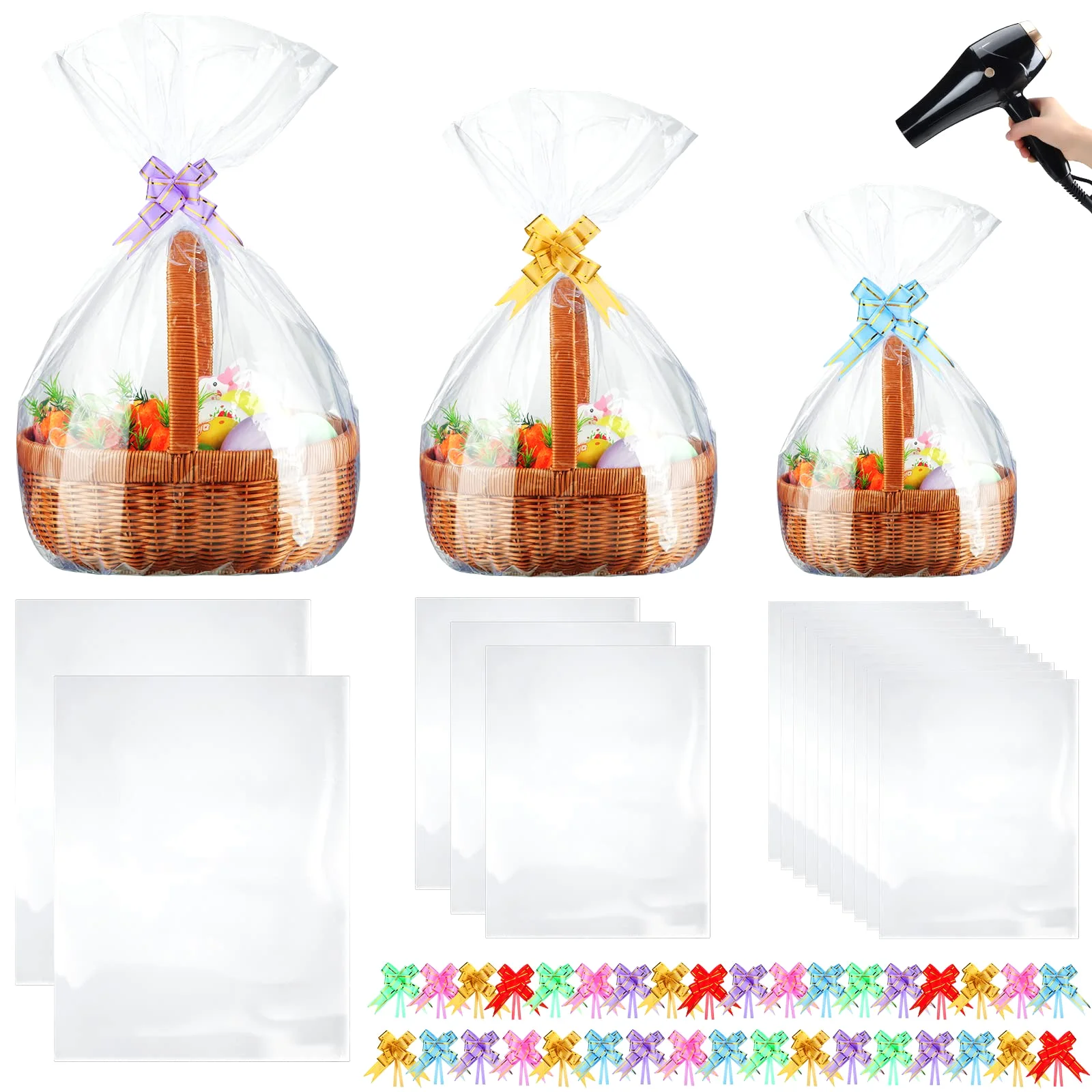 Shrink wrap bags for favours. Wrap the night before, not on the day.